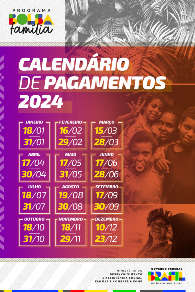 Calendário oficial de pagamento do Bolsa Família 2024. (Fonte: Ministério do Desenvolvimento e Assistência Social).