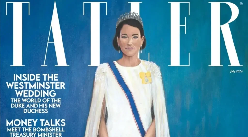 A capa da edição de julho da revista Tatler apresenta o retrato da Princesa de Gales.